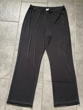 Slinky Black Velvet Ribbed Chico’s Traveler Straight Wide Leg Pant Size Large